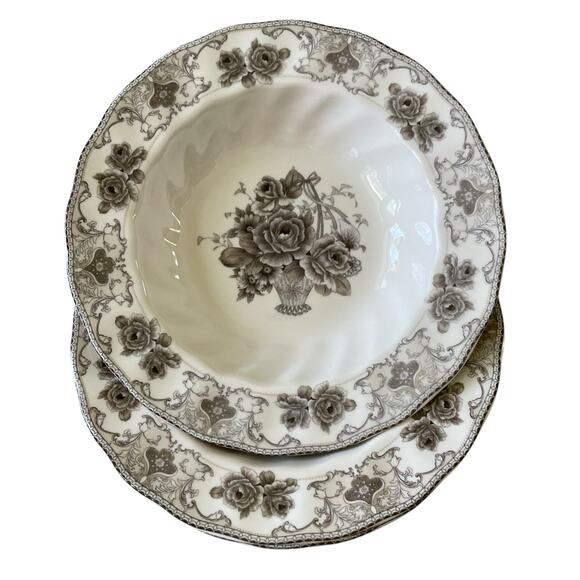 PALATE & PLATE Victorian BROWN Rose Floral Porcelain 8.5" Soup Bowl Set of 4 NEW - Picture 7 of 12